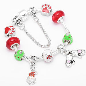 Boosbiy Dropshipping Red Leather Charm Bracelet With Seld Dangle Charms Brand Bracelet For Women Diy Christmas Gift