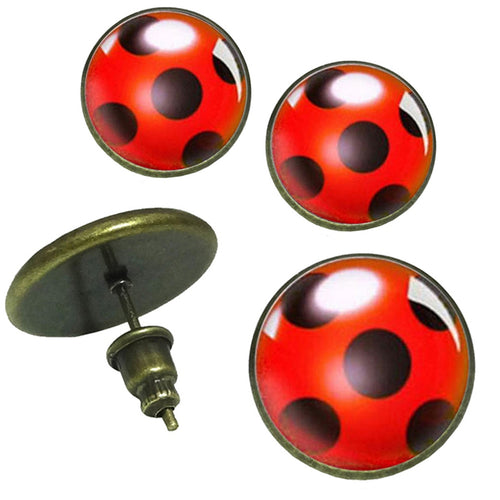 Ladybug Stud Earrings Cosplay Lady Bug Circle With Dot  Earrings For Women Girl Party Gift Anime Jewelry