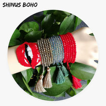 Load image into Gallery viewer, SHINUSBOHO 5X Punk Miyuki Charm Friendship Bracelets Bangles Gothic Rock Gold Rivets Men Jewelry Statement Bracelets for Women