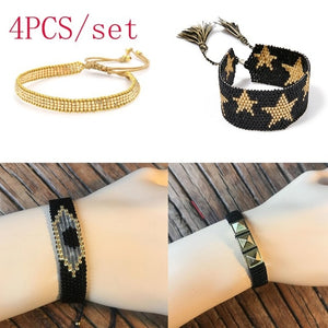 SHINUSBOHO 5X Punk Miyuki Charm Friendship Bracelets Bangles Gothic Rock Gold Rivets Men Jewelry Statement Bracelets for Women