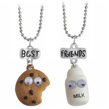 Load image into Gallery viewer, 2 pieces / set of mini Oreo biscuits and coffee pendant necklace Best friend Cookies milk BFF gift food friendship jewelry