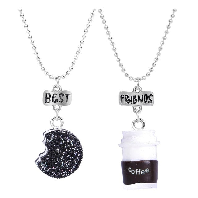 2 pieces / set of mini Oreo biscuits and coffee pendant necklace Best friend Cookies milk BFF gift food friendship jewelry