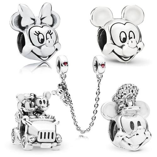 BAOPON 2Pcs/lot Cartoon Mickey Minnie Beads Fits Pandora Bracelet Necklace DIY Making Charms Bracelet For Women Jewelry Gifts