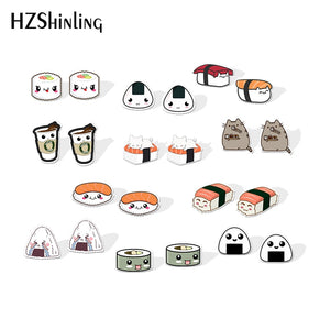2019 Lovely Sushi Resin Earrings Kawaii Cartoon Rice Ball Acrylic Earrings Food Art Epoxy Stud Earring