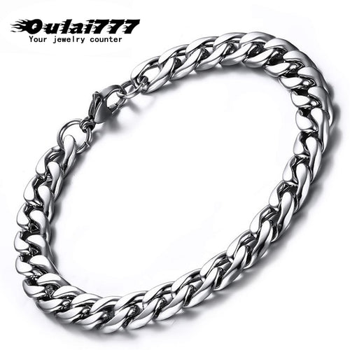oulai777 chain on hand for Wholesale stainless steel mens bracelet 2019 cuban link bracelet men accessories fasion jewellery