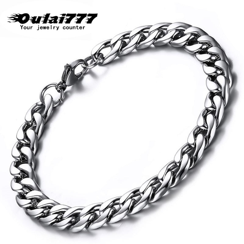 oulai777 chain on hand for Wholesale stainless steel mens bracelet 2019 cuban link bracelet men accessories fasion jewellery