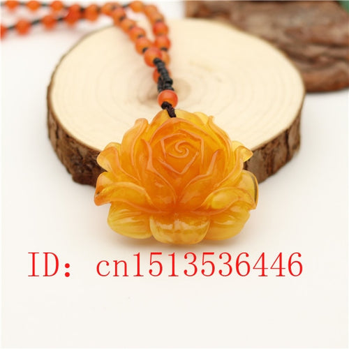 Yellow Amber Rose Pendant Fashion Flower Necklace Charm Jewellery  Lucky Amulet Gifts for Women Men