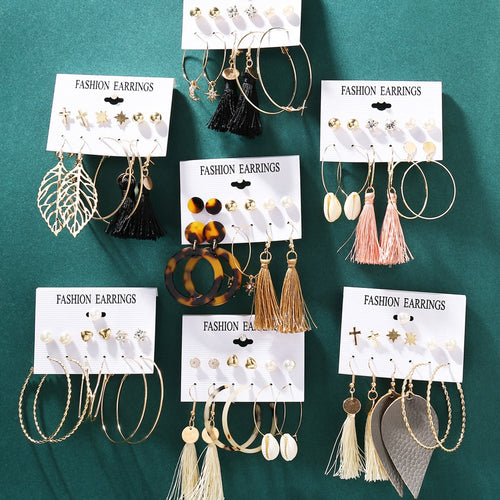 17KM Vintage Moon Pearl Stud Earrings Set For Women BOHO Tassel Geometric Heart Twist Earring 2019 New DIY Bohemian Jewelry