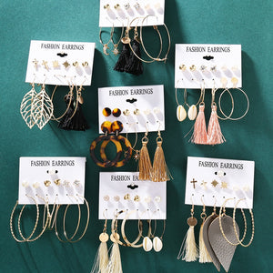 17KM Vintage Moon Pearl Stud Earrings Set For Women BOHO Tassel Geometric Heart Twist Earring 2019 New DIY Bohemian Jewelry
