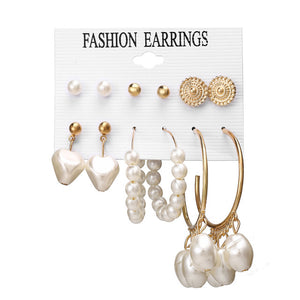 17KM Vintage Moon Pearl Stud Earrings Set For Women BOHO Tassel Geometric Heart Twist Earring 2019 New DIY Bohemian Jewelry
