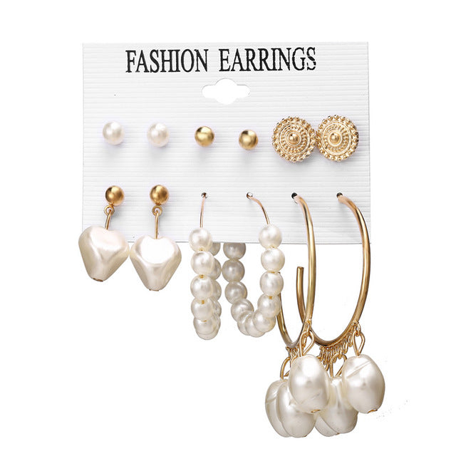 17KM Vintage Moon Pearl Stud Earrings Set For Women BOHO Tassel Geometric Heart Twist Earring 2019 New DIY Bohemian Jewelry