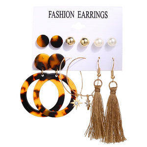 17KM Vintage Moon Pearl Stud Earrings Set For Women BOHO Tassel Geometric Heart Twist Earring 2019 New DIY Bohemian Jewelry