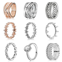 Load image into Gallery viewer, 9 Styler 925 Sterling Silver Charms Women Ring Rose Gold Snowflake Crown With Full Crystal Round Ring For Women Jewelry