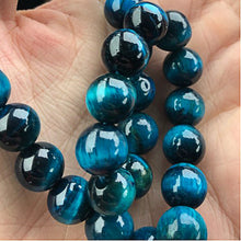 Load image into Gallery viewer, FLTMRH    Natural Stone Blue Zircon Tiger Eye Round Beads 4 6 8 10 12 MM DIY bracelet Necklace For Jewelry Making Wholesale