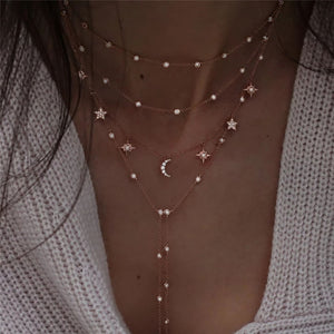 Vintage Multi-element Crystal Necklace For Women Fashion Stone Necklace Multiple Layers Pendant Long Necklaces Boho Gift Jewelry