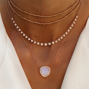 Vintage Multi-element Crystal Necklace For Women Fashion Stone Necklace Multiple Layers Pendant Long Necklaces Boho Gift Jewelry