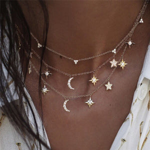 Vintage Multi-element Crystal Necklace For Women Fashion Stone Necklace Multiple Layers Pendant Long Necklaces Boho Gift Jewelry