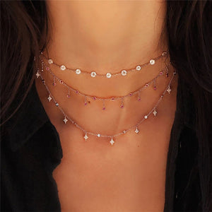 Vintage Multi-element Crystal Necklace For Women Fashion Stone Necklace Multiple Layers Pendant Long Necklaces Boho Gift Jewelry
