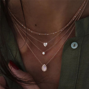 Vintage Multi-element Crystal Necklace For Women Fashion Stone Necklace Multiple Layers Pendant Long Necklaces Boho Gift Jewelry