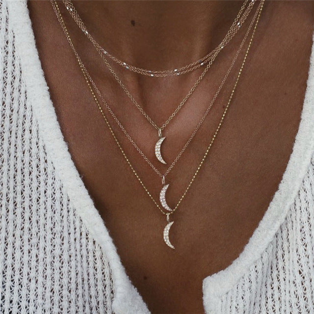 Vintage Multi-element Crystal Necklace For Women Fashion Stone Necklace Multiple Layers Pendant Long Necklaces Boho Gift Jewelry