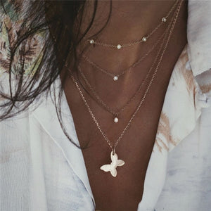 Vintage Multi-element Crystal Necklace For Women Fashion Stone Necklace Multiple Layers Pendant Long Necklaces Boho Gift Jewelry