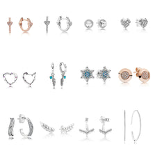 Load image into Gallery viewer, 925 Sterling Silver Earrings Feather Heart Snowflake Earrings for Women Wedding Party Jewelry