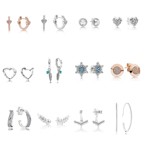 925 Sterling Silver Earrings Feather Heart Snowflake Earrings for Women Wedding Party Jewelry