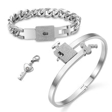 Load image into Gallery viewer, A Couple Lovers Jewelry Love Heart Lock Bracelet Stainless Steel Bracelets Bangles Key Pendant Necklace Jewelry Dropshipping