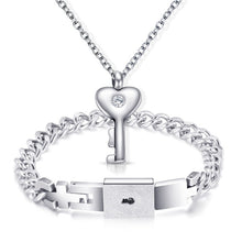 Load image into Gallery viewer, Couple Jewelry Stainless Steel Bracelet Love Heart Lock Bracelets Bangles Silver Key Pendant Necklace for Lover Jewelry Gift