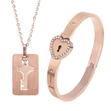 Load image into Gallery viewer, Couple Jewelry Stainless Steel Bracelet Love Heart Lock Bracelets Bangles Silver Key Pendant Necklace for Lover Jewelry Gift