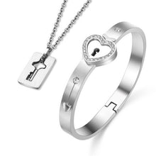 Load image into Gallery viewer, Couple Jewelry Stainless Steel Bracelet Love Heart Lock Bracelets Bangles Silver Key Pendant Necklace for Lover Jewelry Gift
