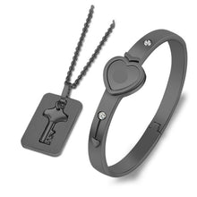 Load image into Gallery viewer, Couple Jewelry Stainless Steel Bracelet Love Heart Lock Bracelets Bangles Silver Key Pendant Necklace for Lover Jewelry Gift