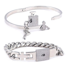 Load image into Gallery viewer, Couple Jewelry Stainless Steel Bracelet Love Heart Lock Bracelets Bangles Silver Key Pendant Necklace for Lover Jewelry Gift