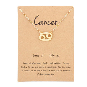 12 Constellation Zodiac Sign Pendant Necklace Gold Short Chain Choker Leo Libra Necklaces for Womens Girl Jewelry Birthday Gift