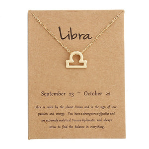 12 Constellation Zodiac Sign Pendant Necklace Gold Short Chain Choker Leo Libra Necklaces for Womens Girl Jewelry Birthday Gift