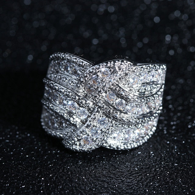 925 Silver Rings Knot Eternity Band Engagement Wedding Ring European  Section rotation curve Style Cubic Zircon Ring for Women