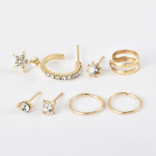 Load image into Gallery viewer, 7 PCS Vintage Bohemian Mix Design Little Stars Cross Crystal Earrings Women Trendy Piercing Ear Studs Cuff Circle Earring Set