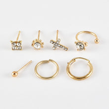 Load image into Gallery viewer, 7 PCS Vintage Bohemian Mix Design Little Stars Cross Crystal Earrings Women Trendy Piercing Ear Studs Cuff Circle Earring Set