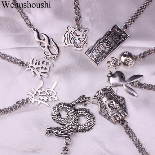 stainless steel chain 3mm trendy angel Play rabbit head tiger unicorn Necklace women unisex jewelry new punk flame necklaces men