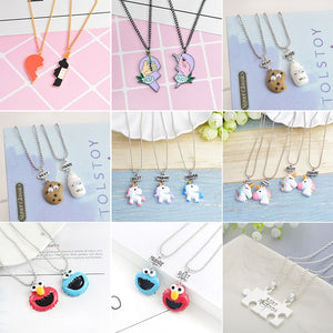 2 pieces/set Best Friends Heart-Shaped Pendant Metal Necklace Cute Unicorn BEST BUDS Cartoon Children's Jewelry Accessories Gift