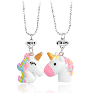2 pieces/set Best Friends Heart-Shaped Pendant Metal Necklace Cute Unicorn BEST BUDS Cartoon Children's Jewelry Accessories Gift