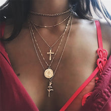 Load image into Gallery viewer, FAMSHIN Bohemian Multi layer Pendant Necklaces For Women Fashion Golden Geometric Charm Chains Necklace Wholesale Jewelry New