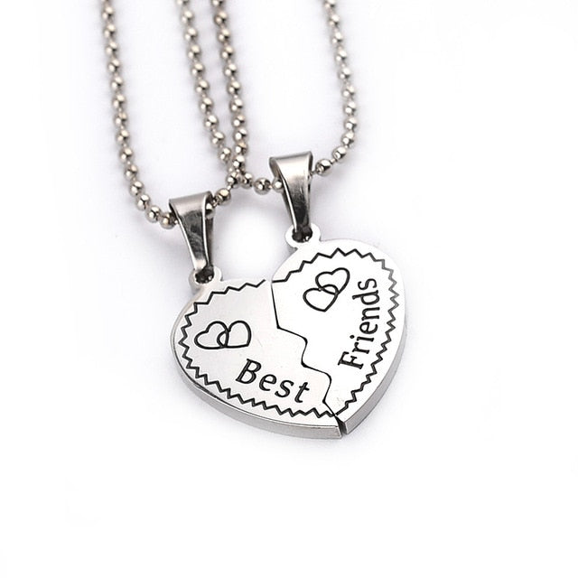 2 pieces / set Fashion Best Friend Stitching Pendant Necklace Rainbow Broken Heart Necklace Female Children BFF Friendship Gift