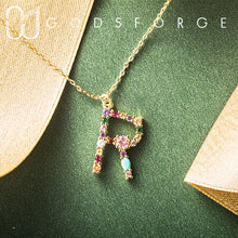 Load image into Gallery viewer, 925 silver romantic colorful crystal letter R pendant necklace for women fashion jewelry collier femme 2019 kolye