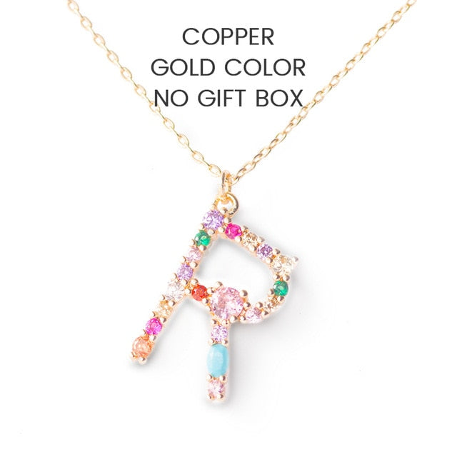 925 silver romantic colorful crystal letter R pendant necklace for women fashion jewelry collier femme 2019 kolye
