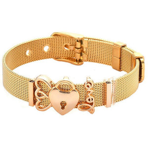 TOGORY Valentine's Day Gift Stainless Steel Mesh Bracelets Love Heart to Heart Charms Brand Bracelet for Woman Man Jewelry