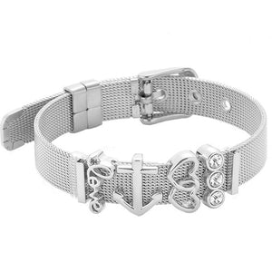 TOGORY Valentine's Day Gift Stainless Steel Mesh Bracelets Love Heart to Heart Charms Brand Bracelet for Woman Man Jewelry