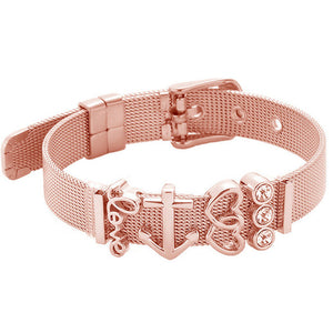 TOGORY Valentine's Day Gift Stainless Steel Mesh Bracelets Love Heart to Heart Charms Brand Bracelet for Woman Man Jewelry