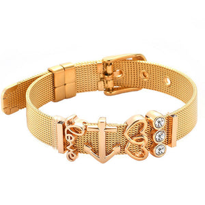 TOGORY Valentine's Day Gift Stainless Steel Mesh Bracelets Love Heart to Heart Charms Brand Bracelet for Woman Man Jewelry