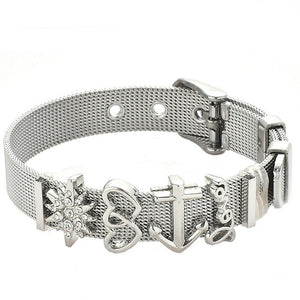 TOGORY Valentine's Day Gift Stainless Steel Mesh Bracelets Love Heart to Heart Charms Brand Bracelet for Woman Man Jewelry
